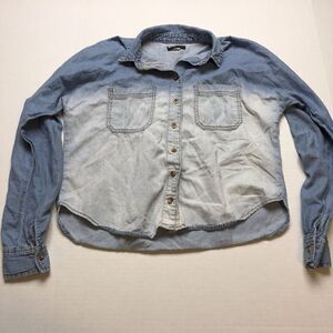 BDG Ombre Chambray Button Up Crop Slouchy Loose Fit Top Sz XS A1872